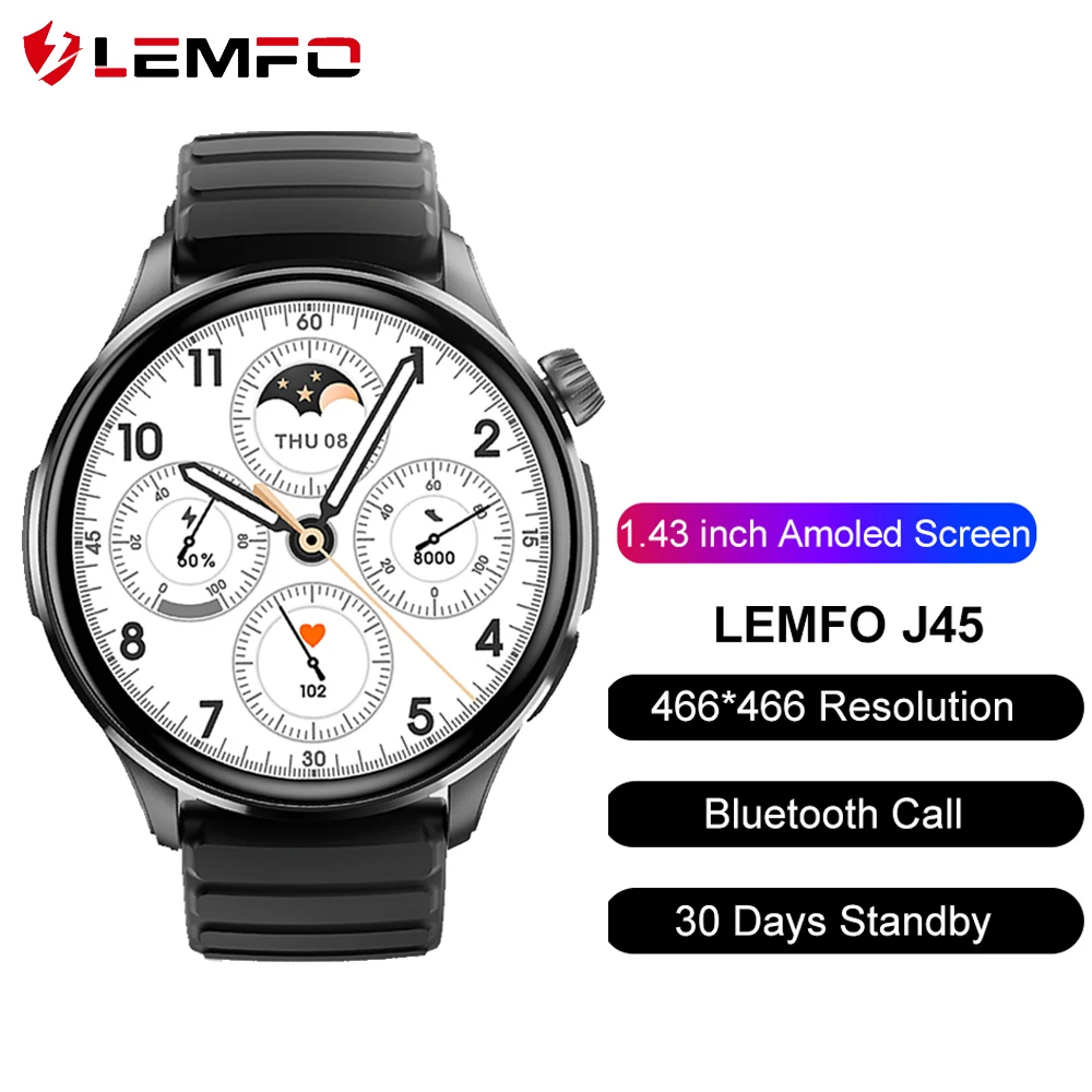 

LEMFO J45 Amoled Smart Watches Men Bluetooth Call Smartwatch Men 2023 100 Watch Dials Sport Modes 1.43 Inch 466*466 30 Days Life