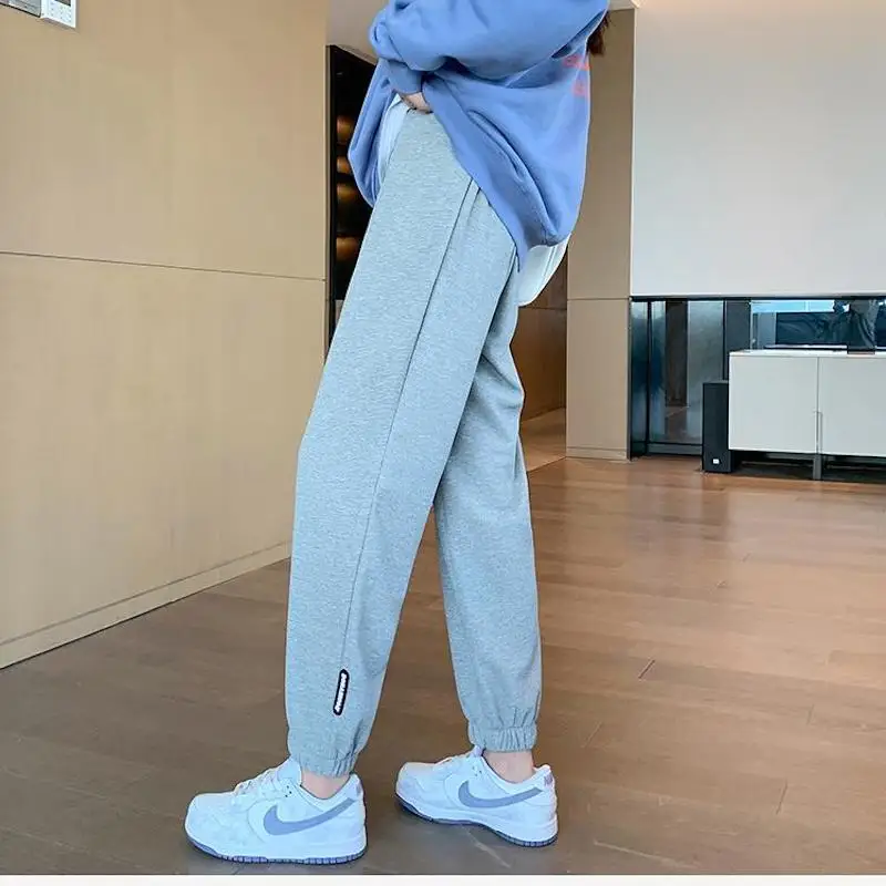 Waffle Fabric Pants Women's Spring and Autumn Trousers Leggings ins Fashion Loose Grey Sweatpants Casual Pants