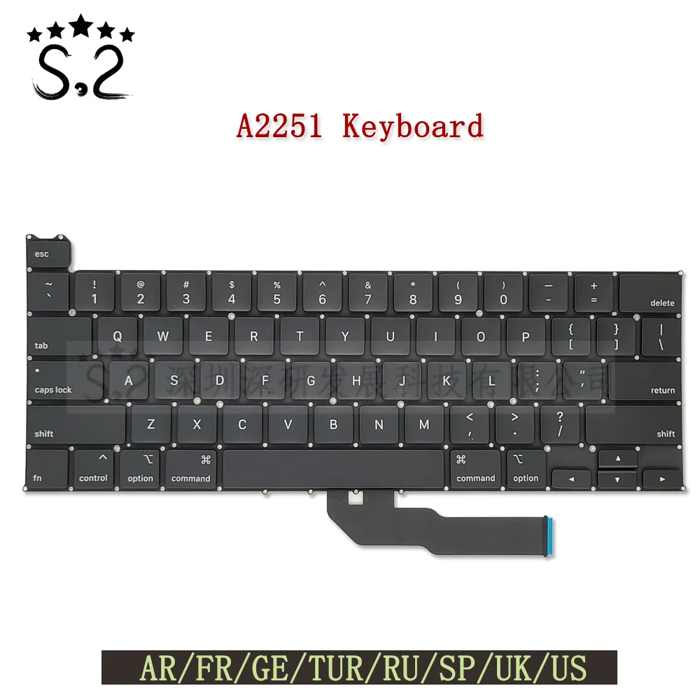 

New A2251 Keyboard For Macbook Pro Retina 13.3" US UK FR GE SP RU AR TUR Replacement Keyboard 2020 Year