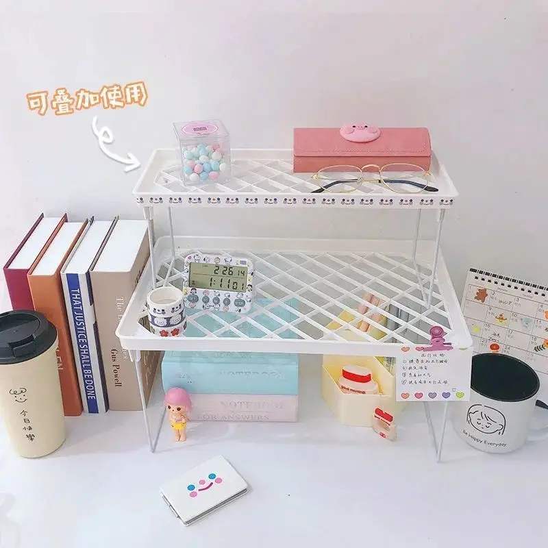 

Multifunctional Shelves Double-layer Storage Shelf Desktop Storage Rack Plastic Desk Shelves Fold Sundries Organizer Storage