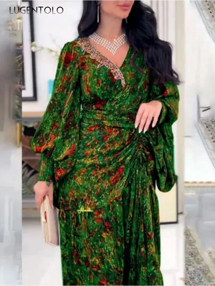 Женское богемное платье-макси с длинным рукавом и цветочным принтом