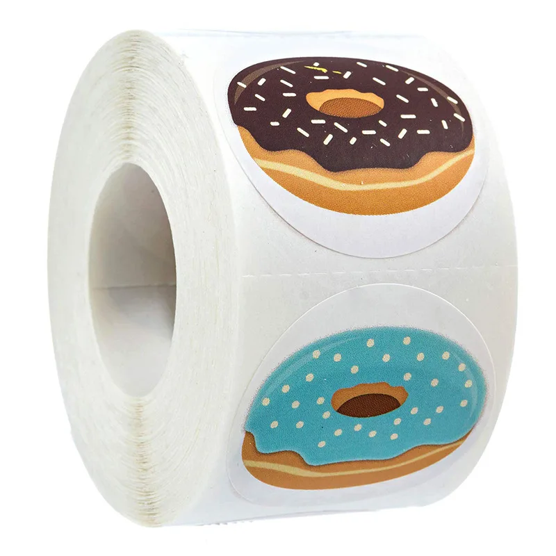 

100-500pcs 1inch Donut Stickers 8 Designs Homemade Bakery Baking Colorful Decoration Labels for Kids Party Stationery Stickers