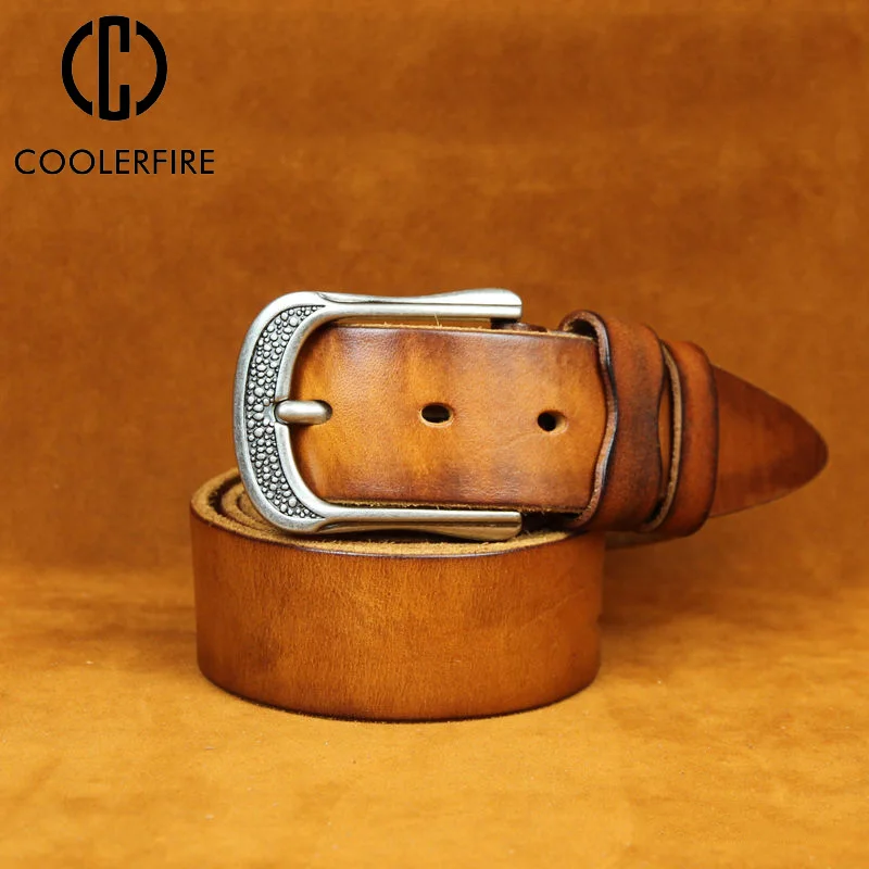 

100% Full Grain Genuine Leather Belt Cowskin Casual High Quality Vintage Fashion Luxury Brand Male for Jean Designer Strap TM095