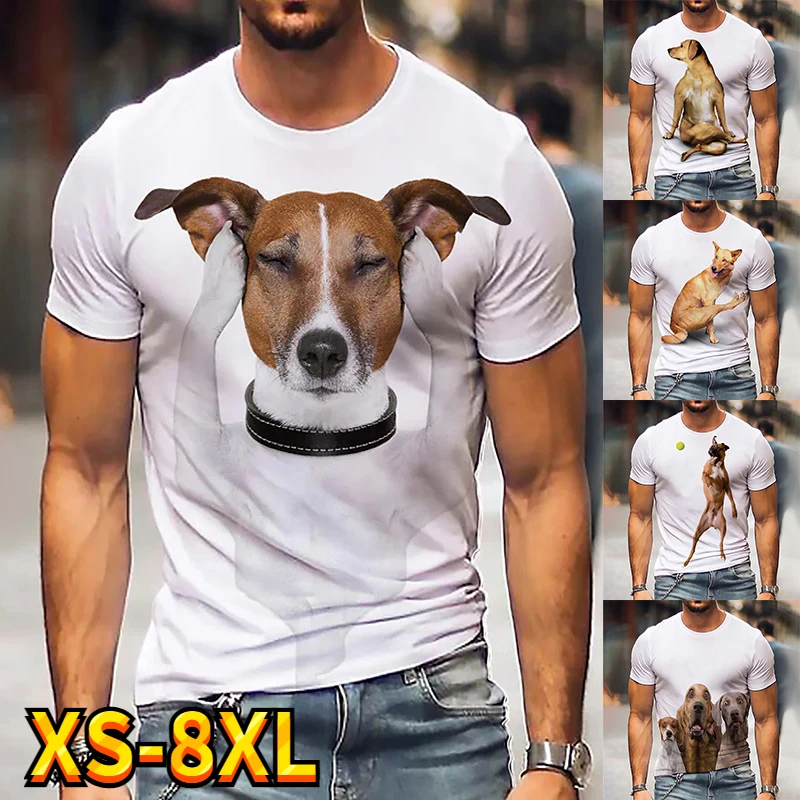 

2022 Summer Men's Interesting Dog Printed Painting Short Sleeves Fational 3D Printed Tops Round Neck Pullover Plus Size New