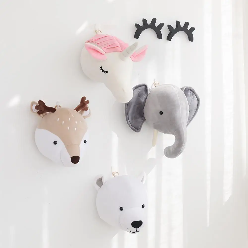 

INS Head Swan unicorn bear elephant Flamingo Creative Wall decor Stuffed Plush Toy Princess Doll for Girl Kid Gift Nursery Room