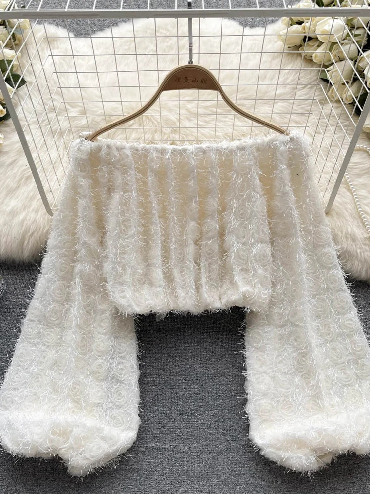 

Осенний черный/бежевый сексуальный пуловер с воротником-лодочкой, вязаная блузка для женщин, элегантные облегающие Короткие топы с открыты...