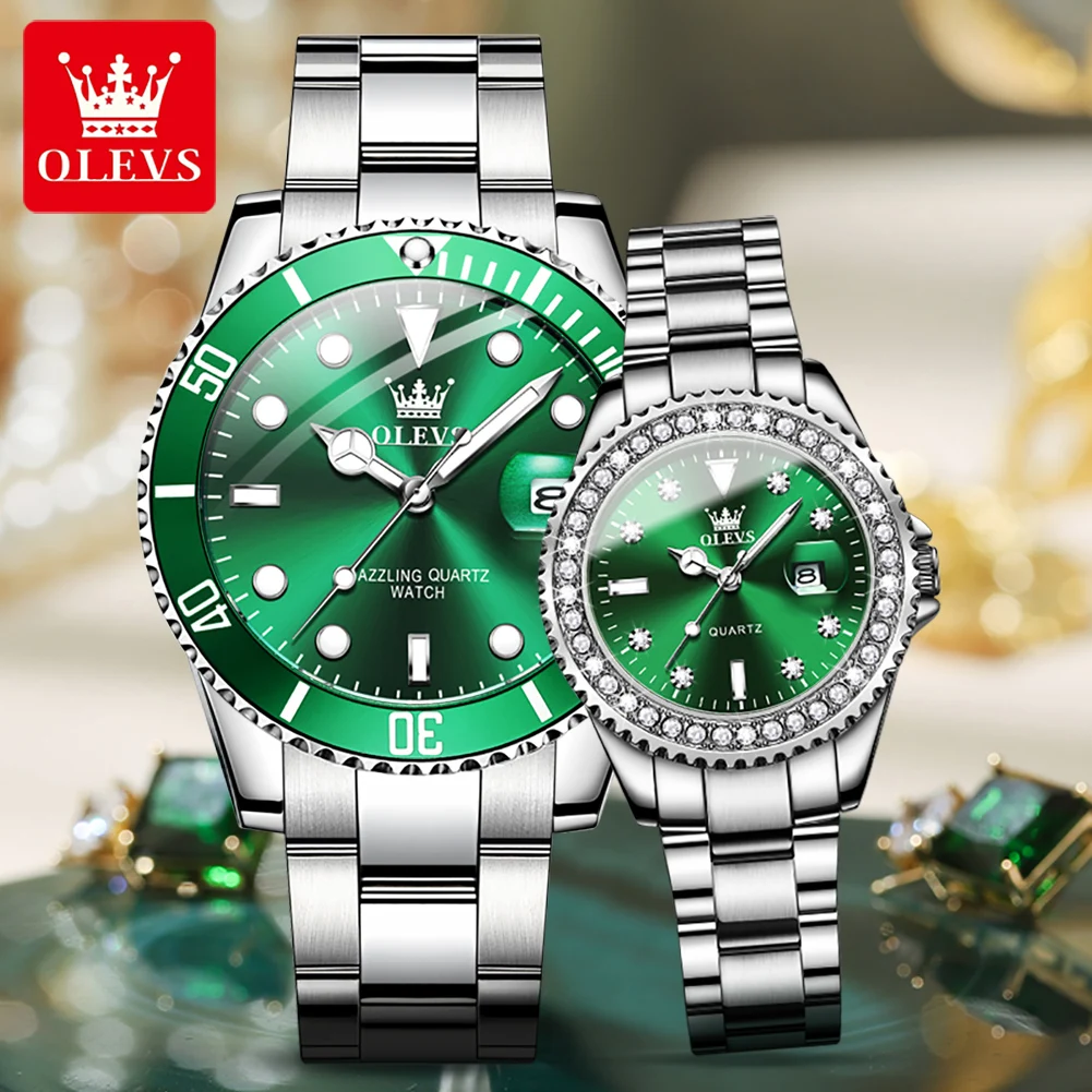 OLEVS 2pcs/set Couple Watches for Lovers Top Luxury Brand Sport Waterproof Elegant Women's Watch Men Watch Amante Relógios