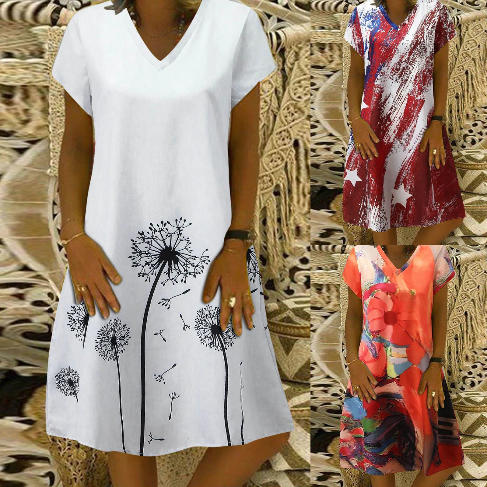 

Женское летнее платье с V-образным вырезом, Пляжное Повседневное платье с принтом, короткие женские Формальные Коктейльные платья для женщи...