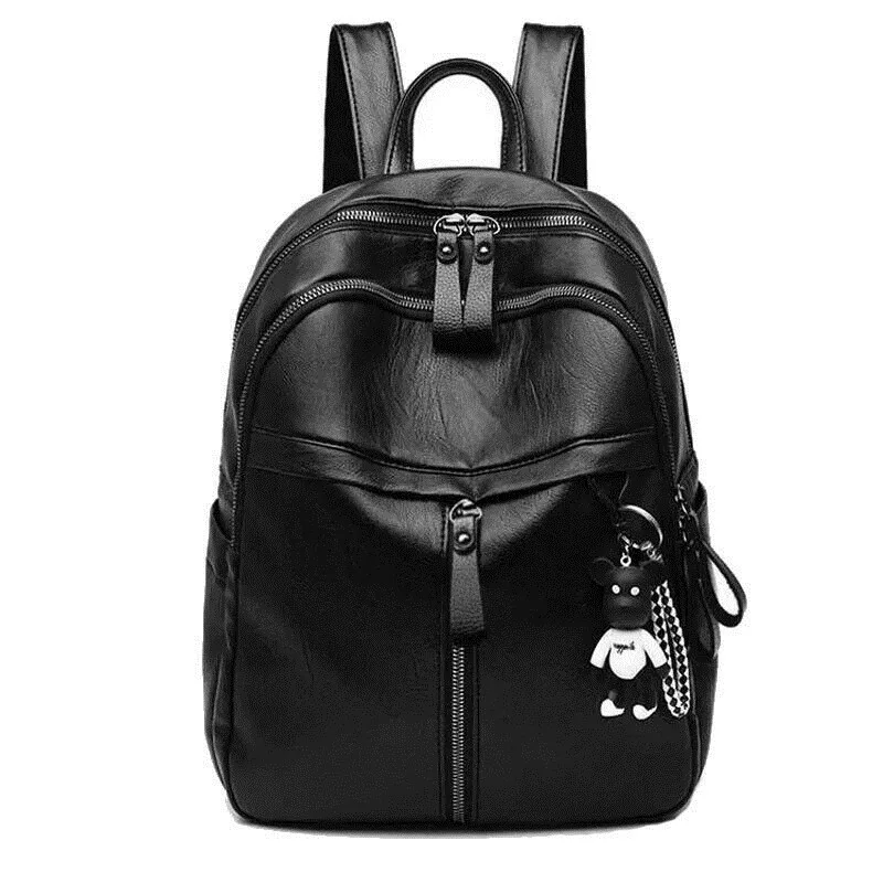 

Women Satchel Zipper With Wild Fashion Capacity Daypack Backpack Bear Casual Black Pendant Female Closure Large