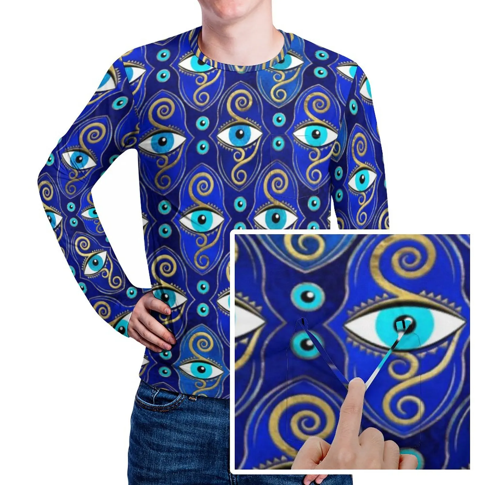 

Evil Eye Charm Pattern T Shirt Greek Eyes Mati Amulet Mens Trending T Shirts With Pocket Tee Shirt Long Sleeve Classic Big Size