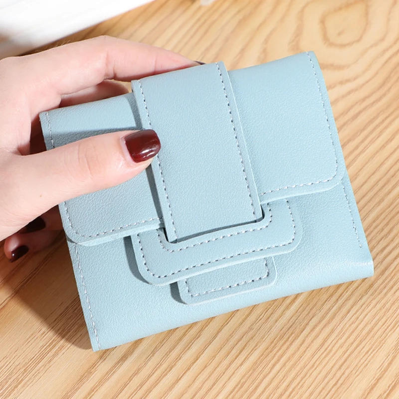 

Fashion Women's Wallet Short Tri Fold Coin Purse Drawstring Card Holder Ladies Solid Color Wallet Mini Female Hasp Clutch Bag