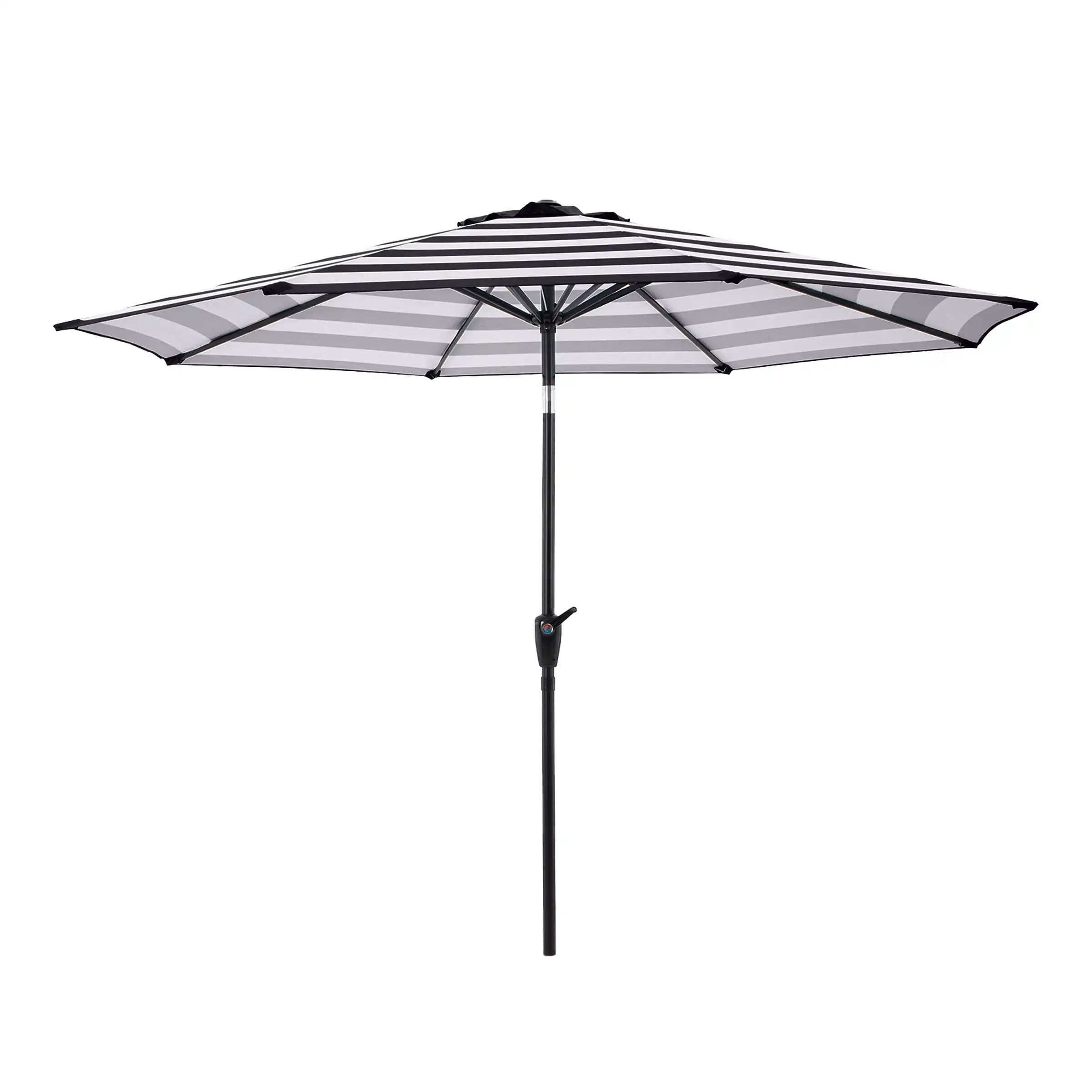 9ft Striped Patio Umbrella with Push Button Tilt, Blue and White