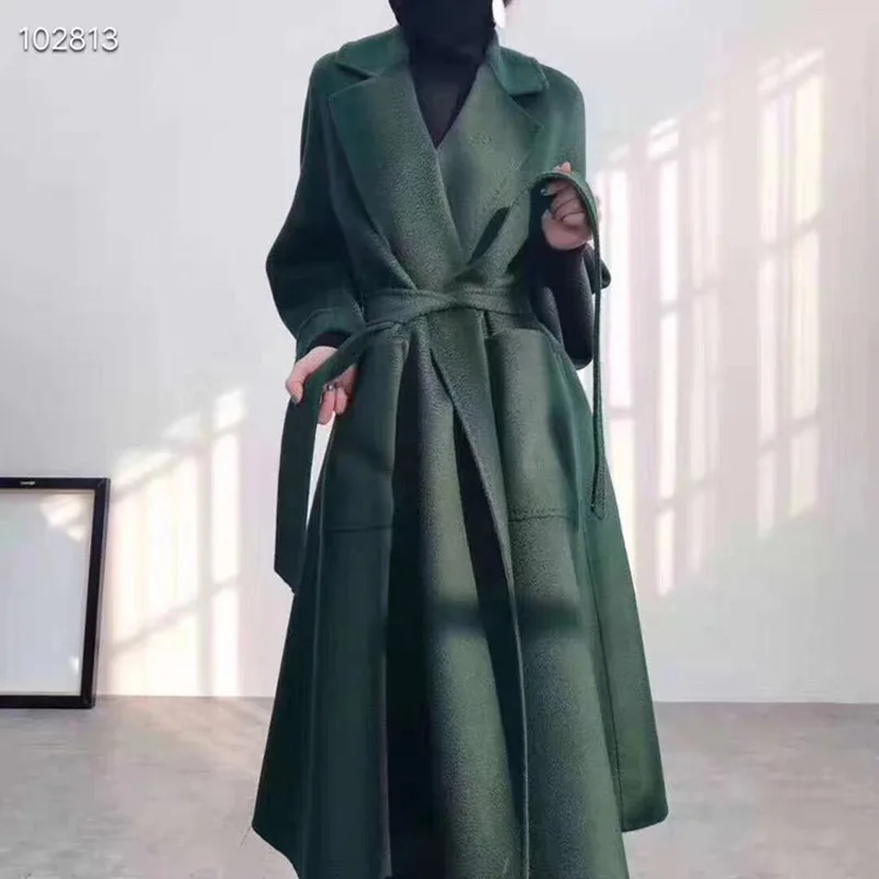 

2022 высококачественное роскошное Женское шерстяное пальто на осень и зиму двухстороннее кашемировое пальто женское элегантное шерстяное кружевное средней длины