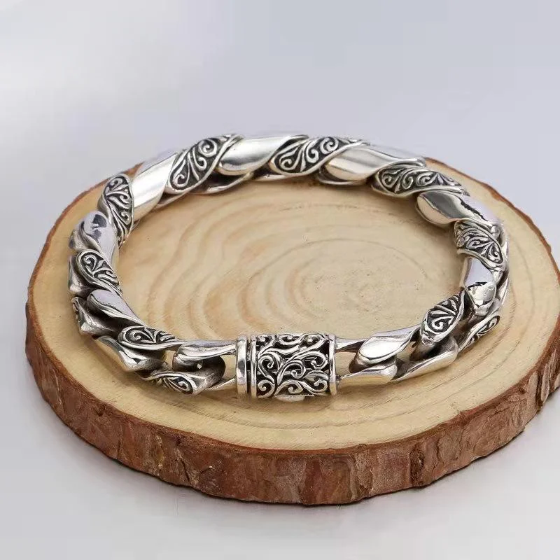 

LongLongjinsu S925 простой властный мужской браслет, классическая популярная застежка, цепь ручной работы, тайский персонализированный подарок