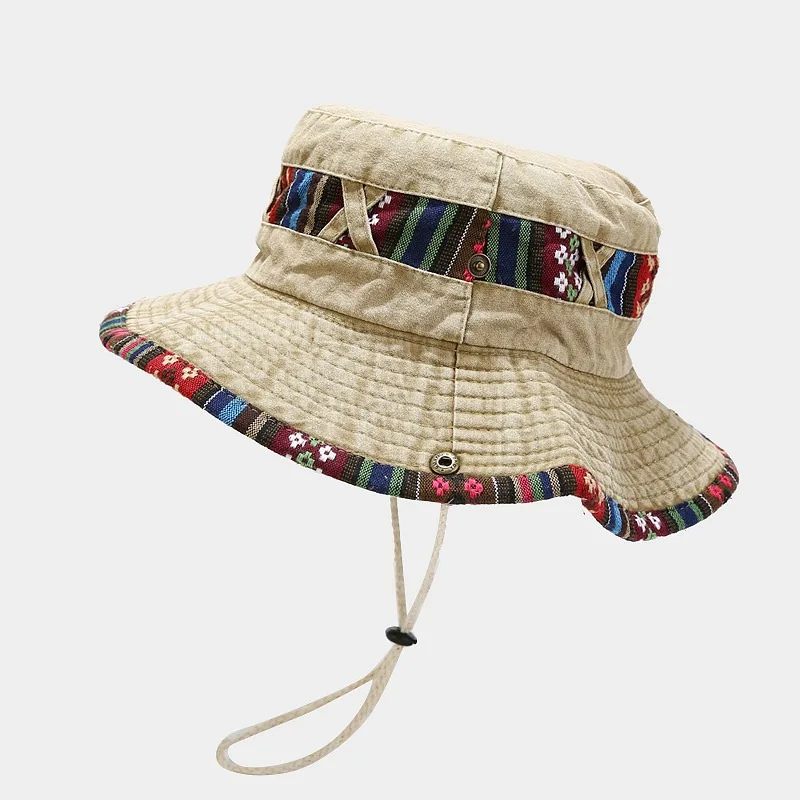 Bucket Hats Cotton Stone-Washed Adjustable Safari Booney Sun with String Wide Brim Hiking Fishing UV Sun Protection Men Women