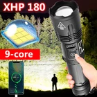 Супермощный светодиодный фонарик XHP 180, 9 ядер, XHP90, высокомощный перезаряжаемый тактический фонарик с Usb, фонарь для кемпинга