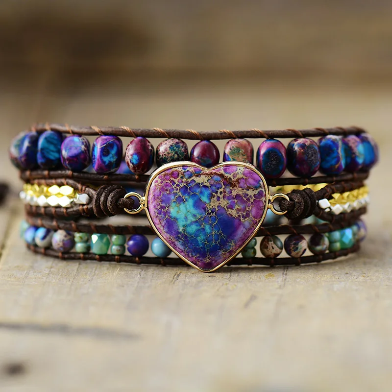 

Bohemian Multilayer Handmade Empress Stone Leather Rope Woven Beaded Women's Bracelet