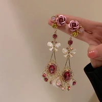bohemian butterfly long flower cubic zirconia drop earrings for girls women 925 silver charm dangle earrings fashion jewelry