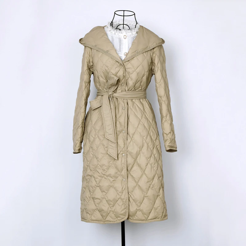 Винтажные толстые повседневные стеганые пуховики с капюшоном женская длинная