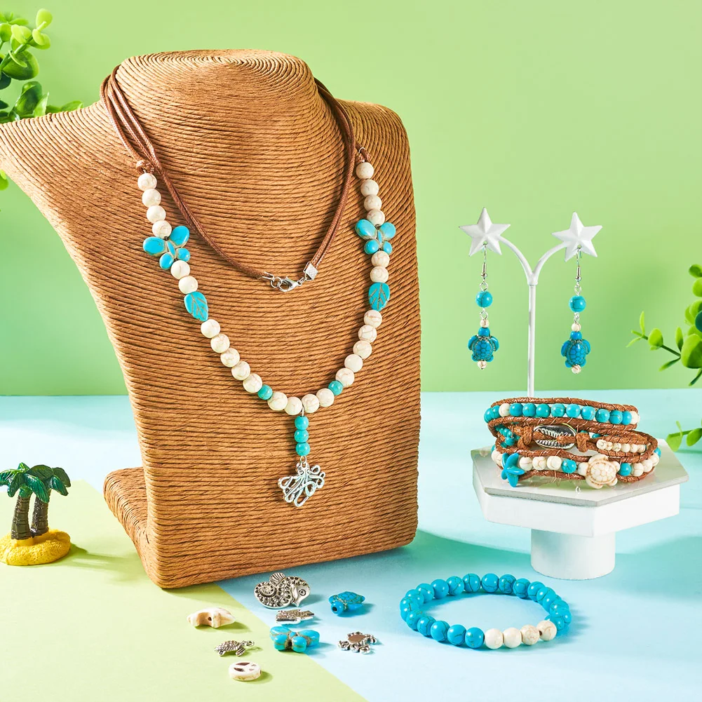 Turquoise Beads Set For Jewelry Making Dolphin Fish Boat Alloy Pendants Charms for DIY Ocean Theme Necklace Bracelet Accessories
