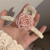 pink camellia hairpin hair catch sweet girl fabric rose hairpin shark clip new fashion hair accessories