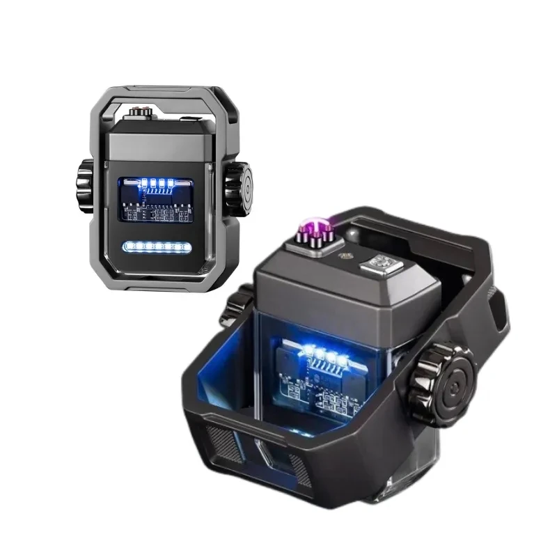 

Charged Rotary Gyroscope Lighter with Dual Arc Power Display Outdoor Windproof Fast Charging Lighter Men's Decompression Gift