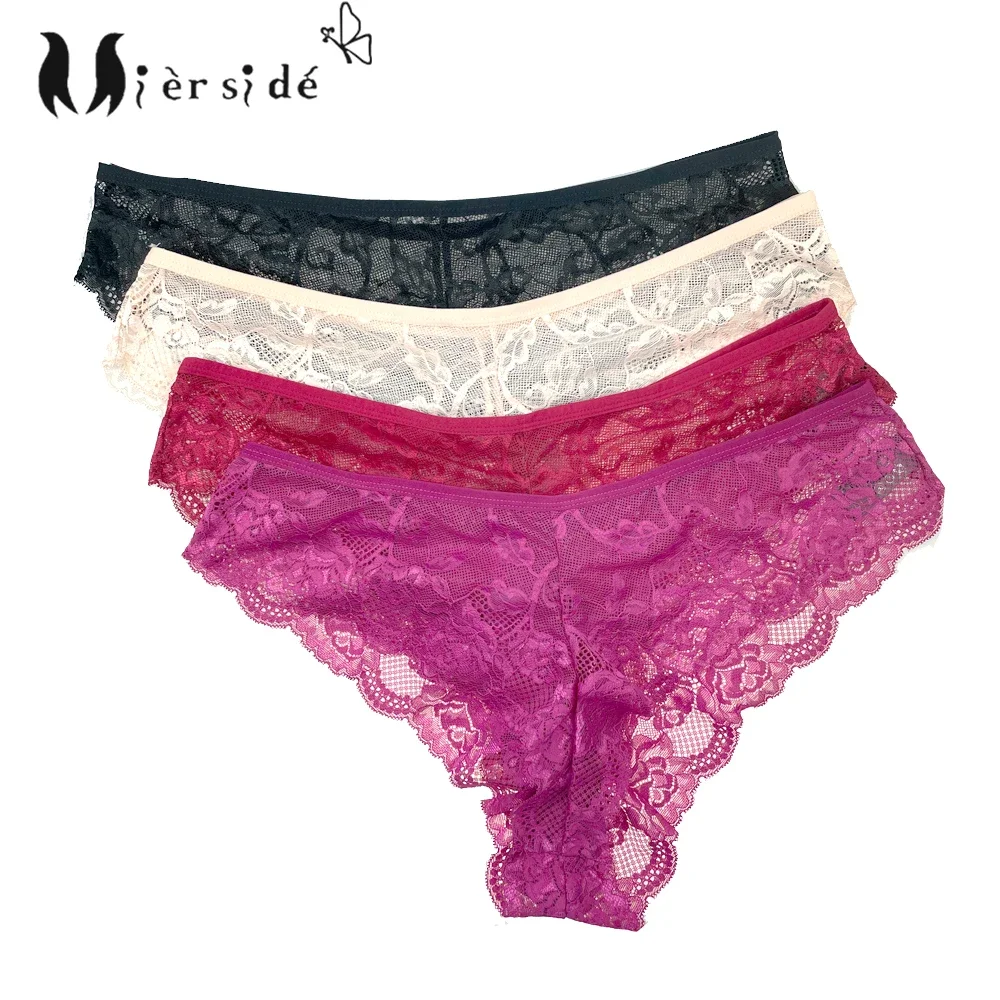 Фото Трусы женские Mierside, 4 шт./лот, мягкие, однотонные, сексуальные, полностью кружевные, с вырезами, с низкой посадкой, дышащие, размеры S-3XL №1