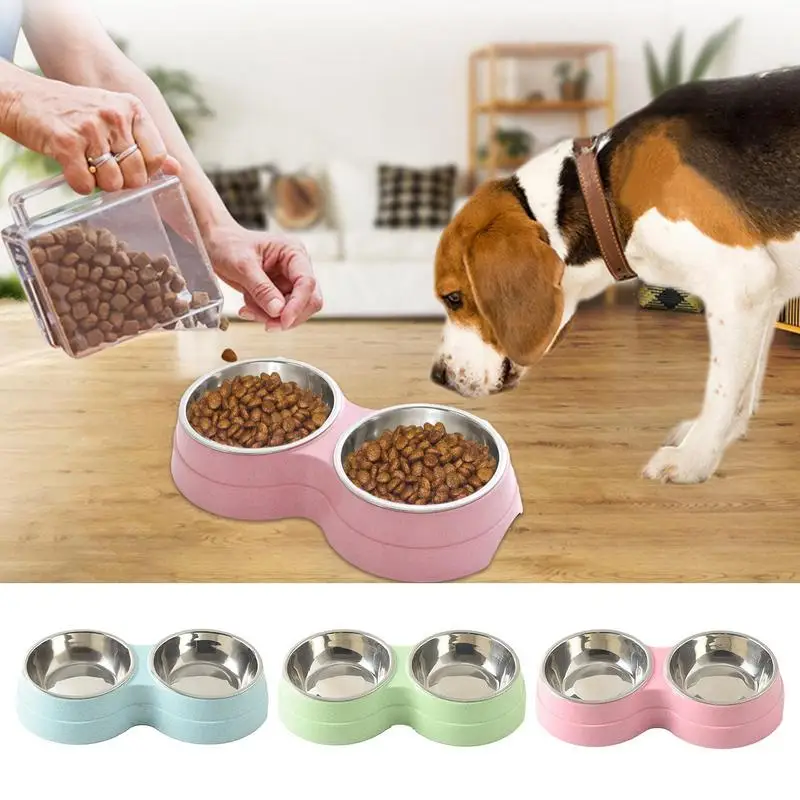 

Dog Bowls Non Slip 2 In 1 Water Food Round Bowl Stainless Steel Double Feeding Bowl Spill Proof Pet Drinking Water Dispenser