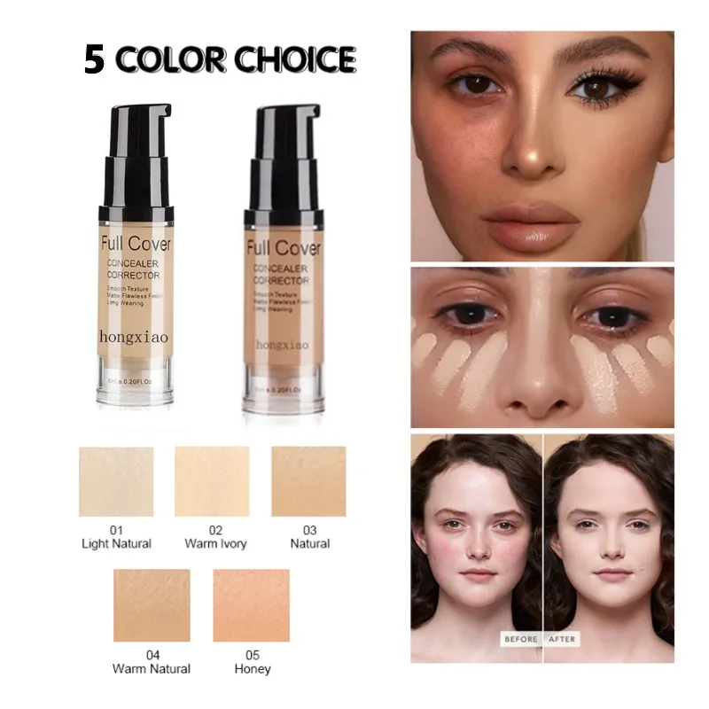 

6ml Matte Liquid Foundation Waterproof Long Wear Full Cover Acne Spot Natural Face Base Makeup Matte Concealer Cosmetic 5 Colors