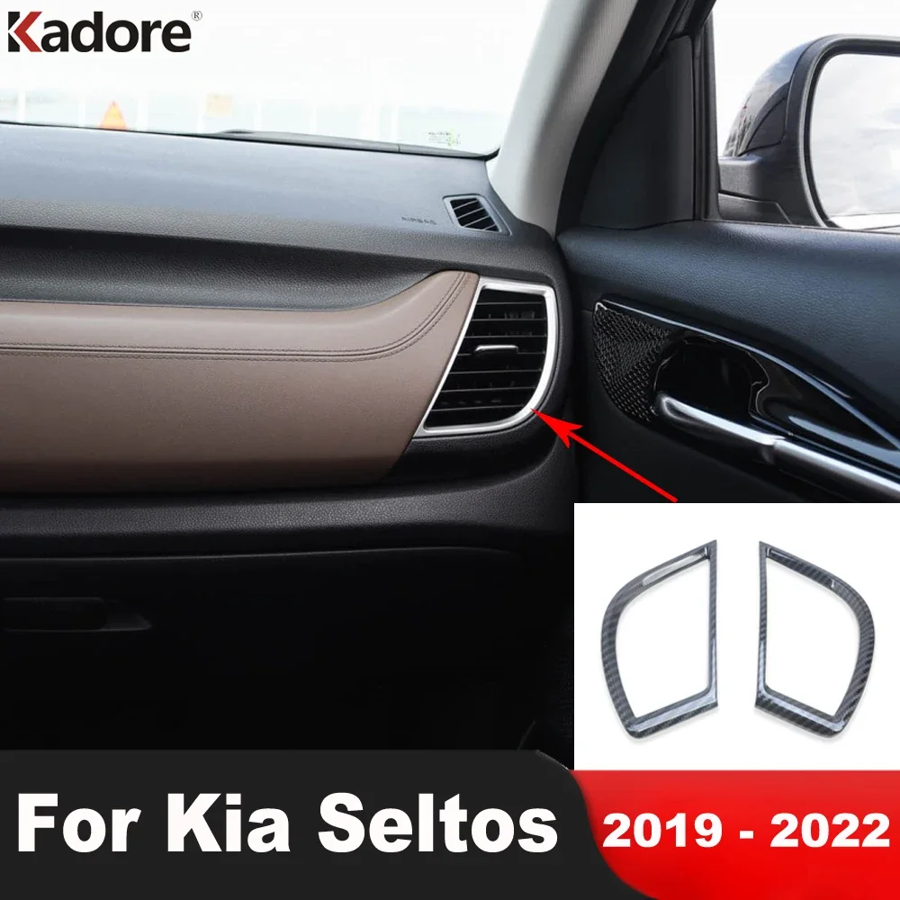 

Для Kia Seltos 2019 2020 2021 2022, углеродное волокно, передняя боковая крышка вентиляционного отверстия для кондиционера, литая отделка, аксессуары для интерьера