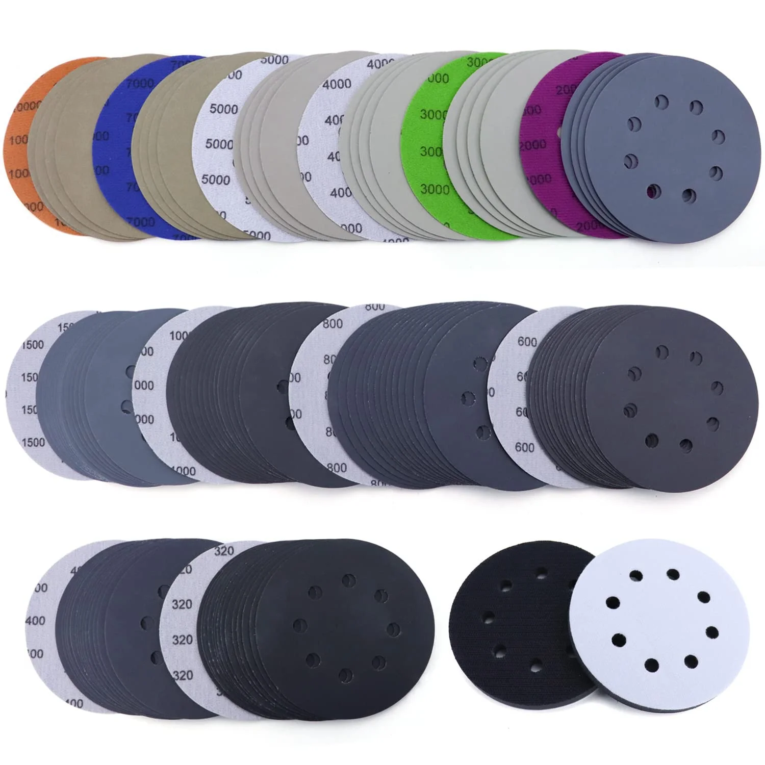 

5inch Sanding Disc Hook and Loop Sandpaper 320 400 600 800 1000 1500 2000 3000 4000 500 7000 1000 with Interface Pad