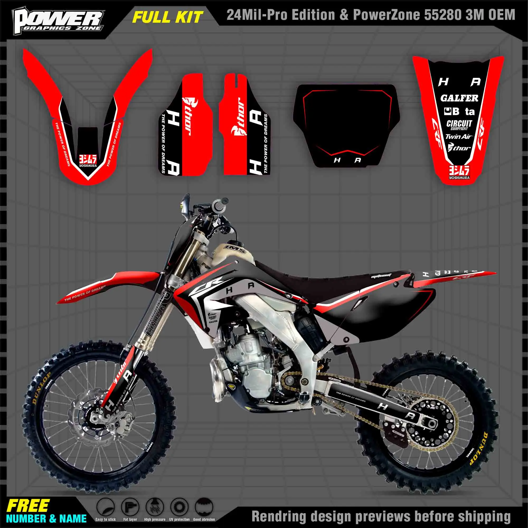 

PowerZone Custom Team Graphics Decals 3M Stickers Kit For Honda 02-03 04-12CR 125 250 Stickers 2002-2012 014