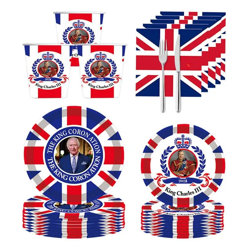 

King Charles Iii Coronation Party Supplies 50pcs King Charles Coronation Tableware United Kingdom Tableware Kit For Party