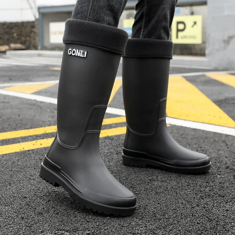 Длинные мужские непромокаемые резиновые сапоги на шнурке нескользящая съемная