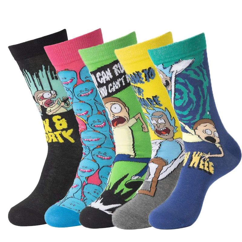 

Ricked Morties cartoon tube socksfunny hip hop personality anime socks fashion skarpety high quality sewing pattern socks batch