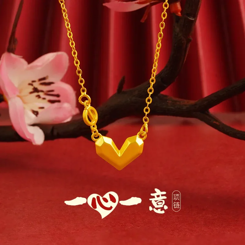 Женское ожерелье в форме сердца с медным покрытием настоящее золото 24 карата