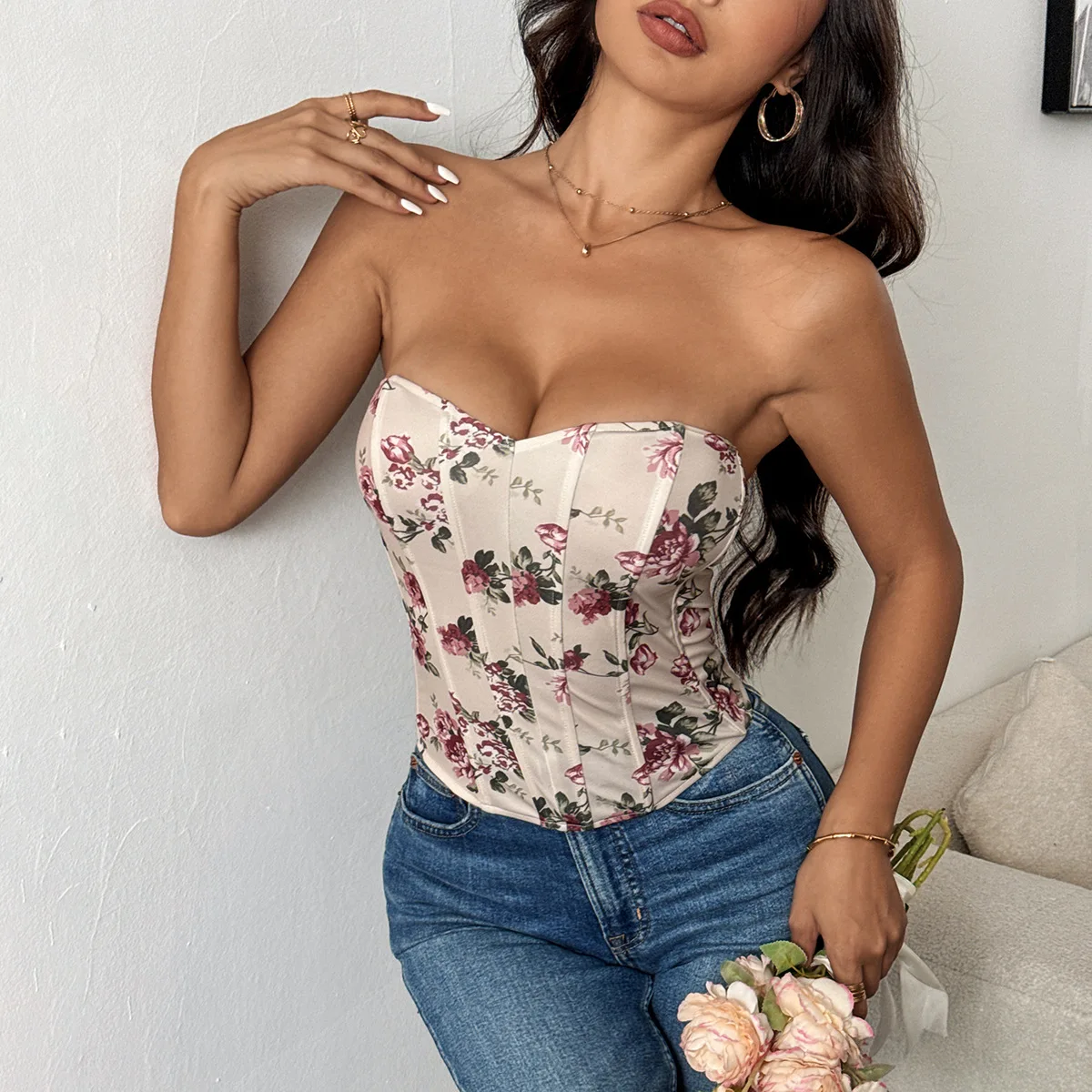 Укороченные топы с открытыми плечами Y2K женский жилет принтом без рукавов