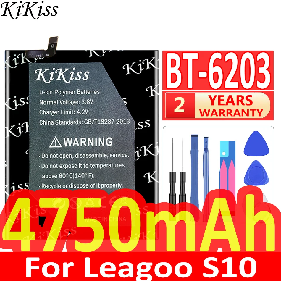 

KiKiss High Quality Battery 4750mAh For LEAGOO S10 S 10 BT-6203 BT6203 BT 6203 Batterie Batteria + Free Tools