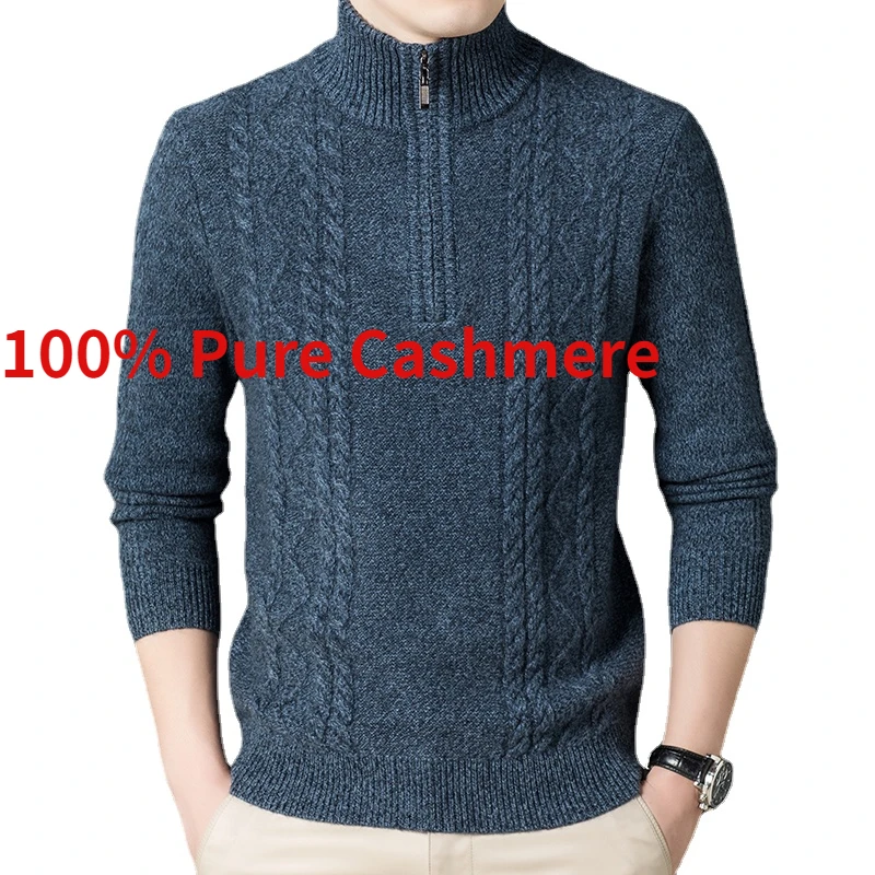 

New Arrival High Quality 100% Pure Cashmere Men's Zipper Neck Warm Sweater Winter Thickened Pullover Size XS S M L XL 2XL 3XL