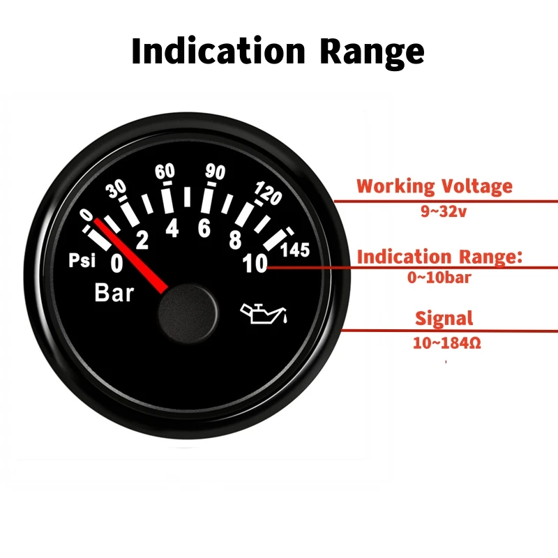 52 мм точечные манометры давления масла настройка 0-10 бар/0-145 фунтов на квадратный