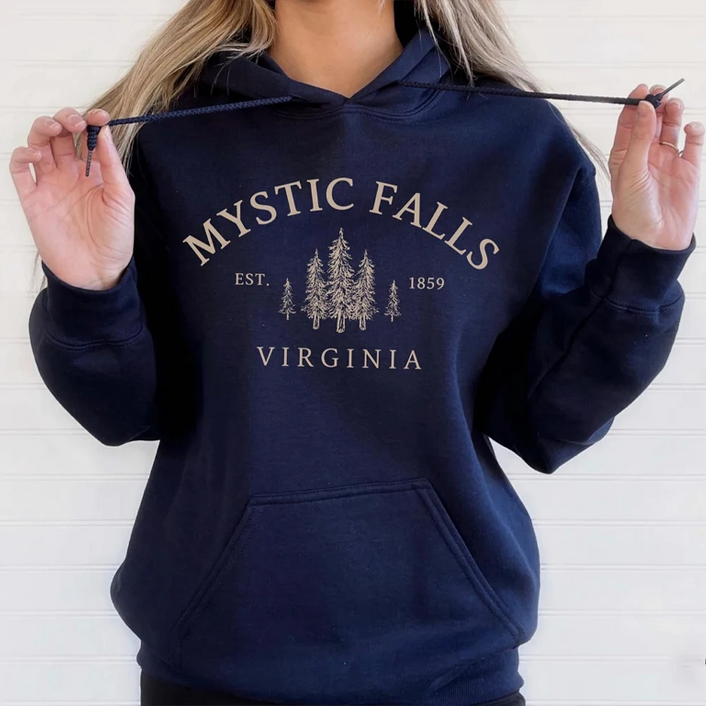 Фото Рубашка Mystic Falls худи «Virginia» ators, пуловеры унисекс с длинным рукавом и круглым вырезом, худи, Повседневный свитер для фанатов вампира №1
