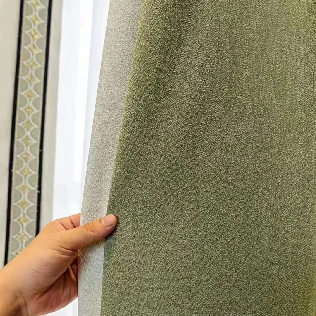 

Chenille Jacquard Curtains for Bedroom Modern Home Decor Matcha Green Blackout Drapes Living Room One Panels 2208