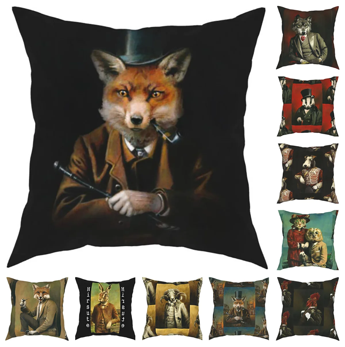 

45X45cm Victorian Animals Portrait Pillow Case Vintage Fox Dog Cat Rabbit Cushion Covers Cool Decorative Pillowcase Home Decor