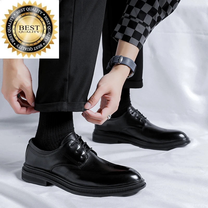 

genuine Shoes Men Leather Dress Fashion Derby Classic Casual Wedding shoes men Footwear Lace-up oxfords Male Formal