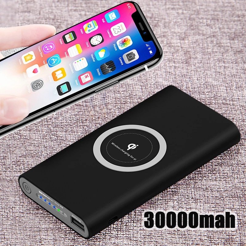 

30000mah Power Bank Portable Wireless Charging Powerbank External Battery Pack Phone Charger Poverbank For iPhone Samsung Xiaomi