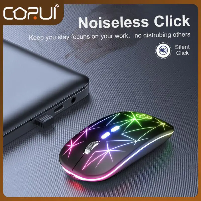 

Rechargeable 2.4ghz Mouse 1000-1200-1600 Dpi Mute Mouse Mechanical Micro-button Wireless Mouse Rgb Game 7 Color Lamp