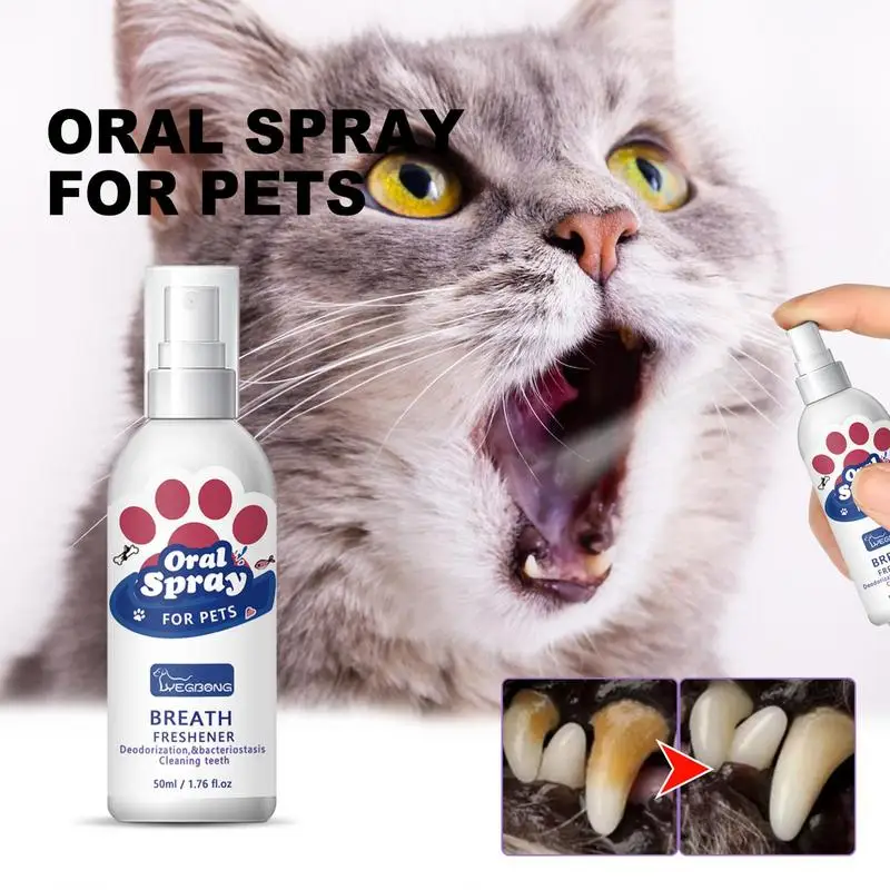 

50ml Pet Oral Spray Natural Pet Clean No Brushing Oral Care Spray Dog Breath Freshener For Removing Teeth Stains