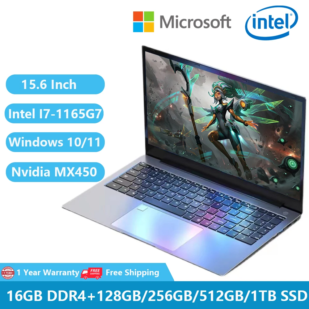 2023 Gaming Laptops Nvidia Mx450 Discrete Graphics Office Computer Notebooks 11th Intel Core I7-1165G7 16GB RAM Metal Body WiFi
