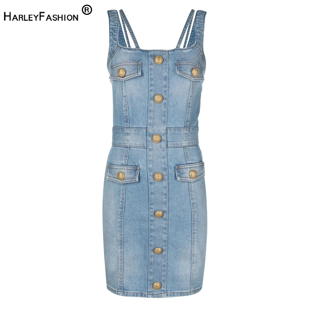 

Cool Summer Sexy Women Quality Washed Denim Straps Sleeveless Mini Straight Tank Dress Hot Sale