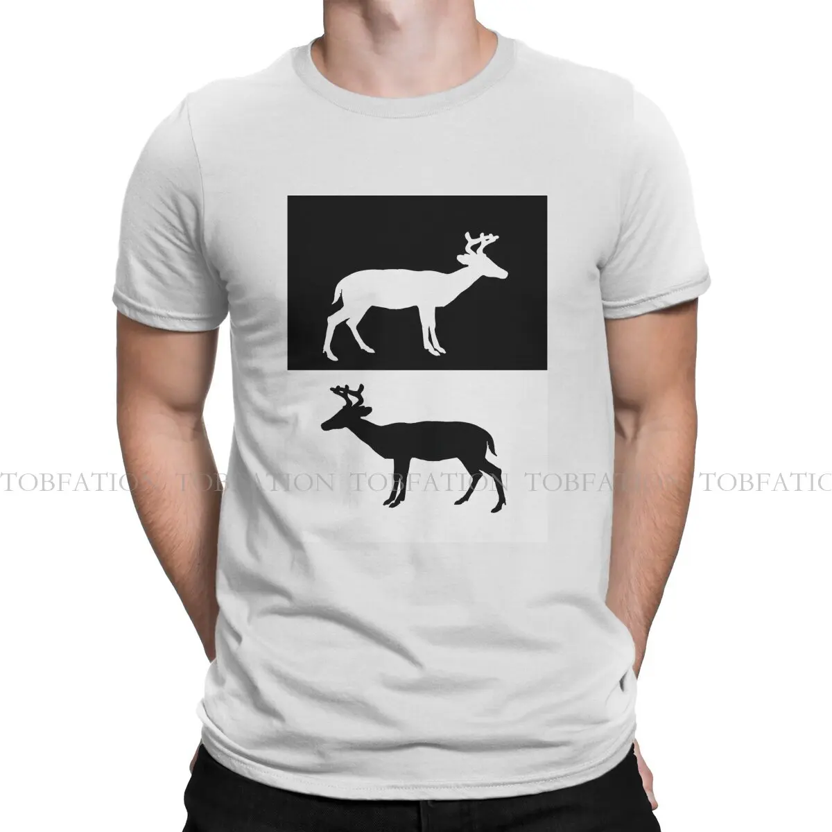 Футболка мужская с оленем базовая тенниска свободная майка цвет черный/белый